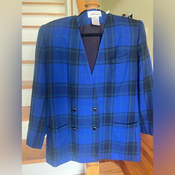 Vintage Jackets & Blazers - Vintage 80s 90s Worthington Blue and Green Plaid Tartan Oversized Size 14